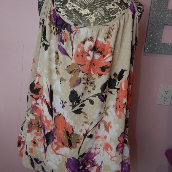 INC Textured Dot Floral Cold Shoulder Blouse Sz 14 - Picture 5 of 5